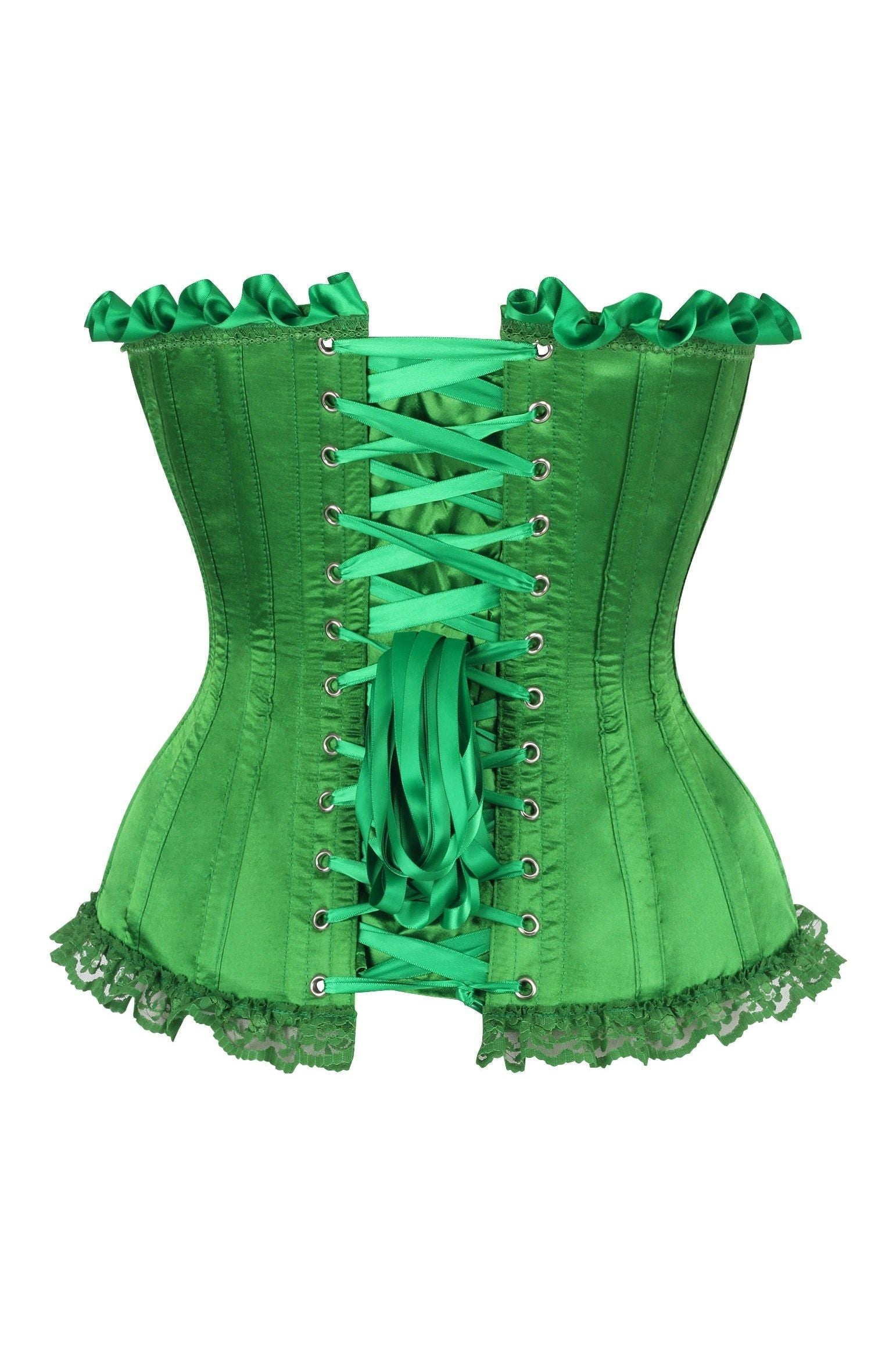 Top Drawer Green Satin Steel Boned Burlesque Corset - Daisy Corsets