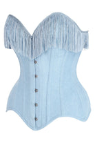 Top Drawer Light Blue Denim Steel Boned Overbust Corset w/Fringe - Daisy Corsets