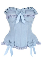 Top Drawer Light Blue Denim Underwire Steel Boned Burlesque Corset w/Bows - Daisy Corsets
