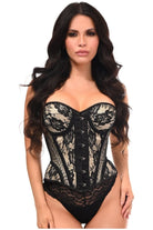 Top Drawer Nude w/Black Lace Steel Boned Underwire Bustier Corset - Daisy Corsets