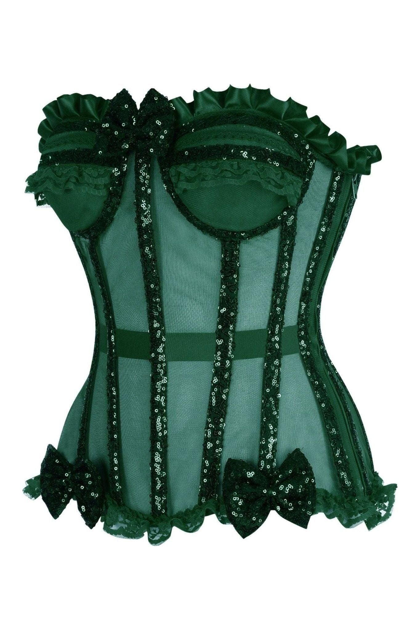 Top Drawer Steel Boned Dark Green Sequin Underwire Bustier Corset - Daisy Corsets