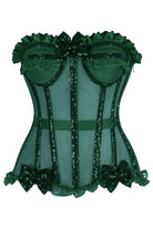 Top Drawer Steel Boned Dark Green Sequin Underwire Bustier Corset - Daisy Corsets