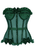 Top Drawer Steel Boned Dark Green Sequin Underwire Bustier Corset - Daisy Corsets