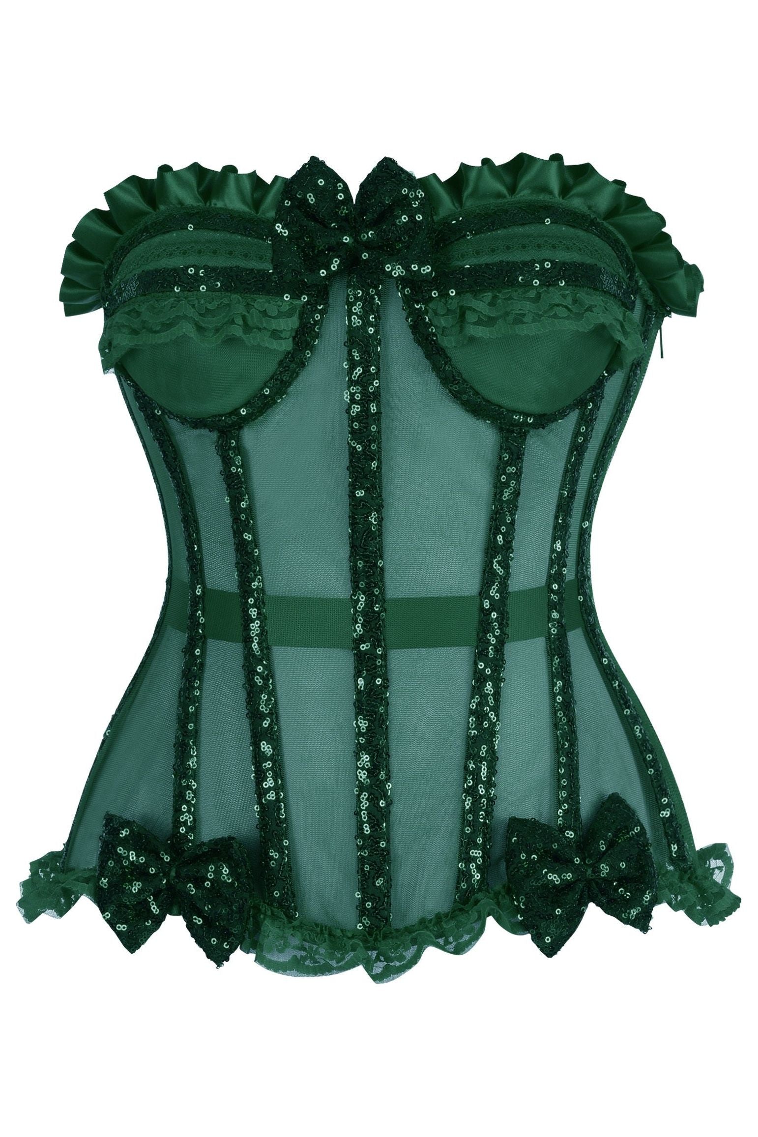 Top Drawer Steel Boned Dark Green Sequin Underwire Bustier Corset - Daisy Corsets