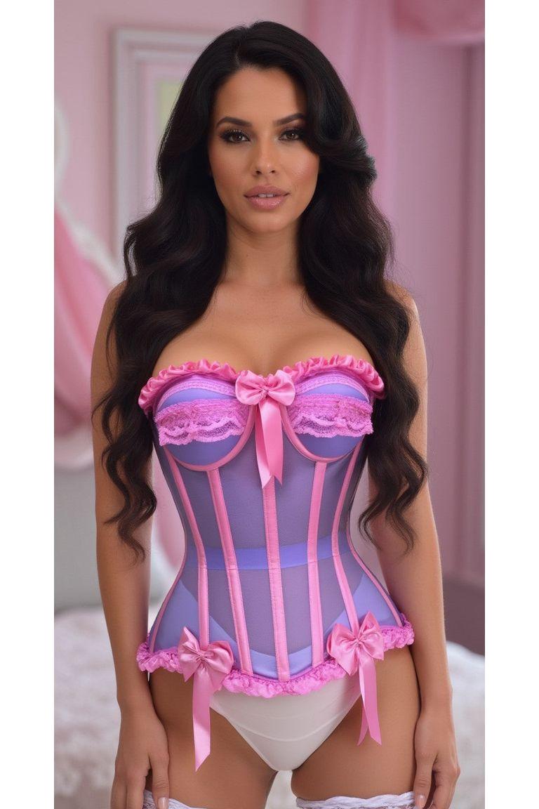 Top Drawer Steel Boned Purple/Pink Mesh Underwire Bustier Corset - Daisy Corsets
