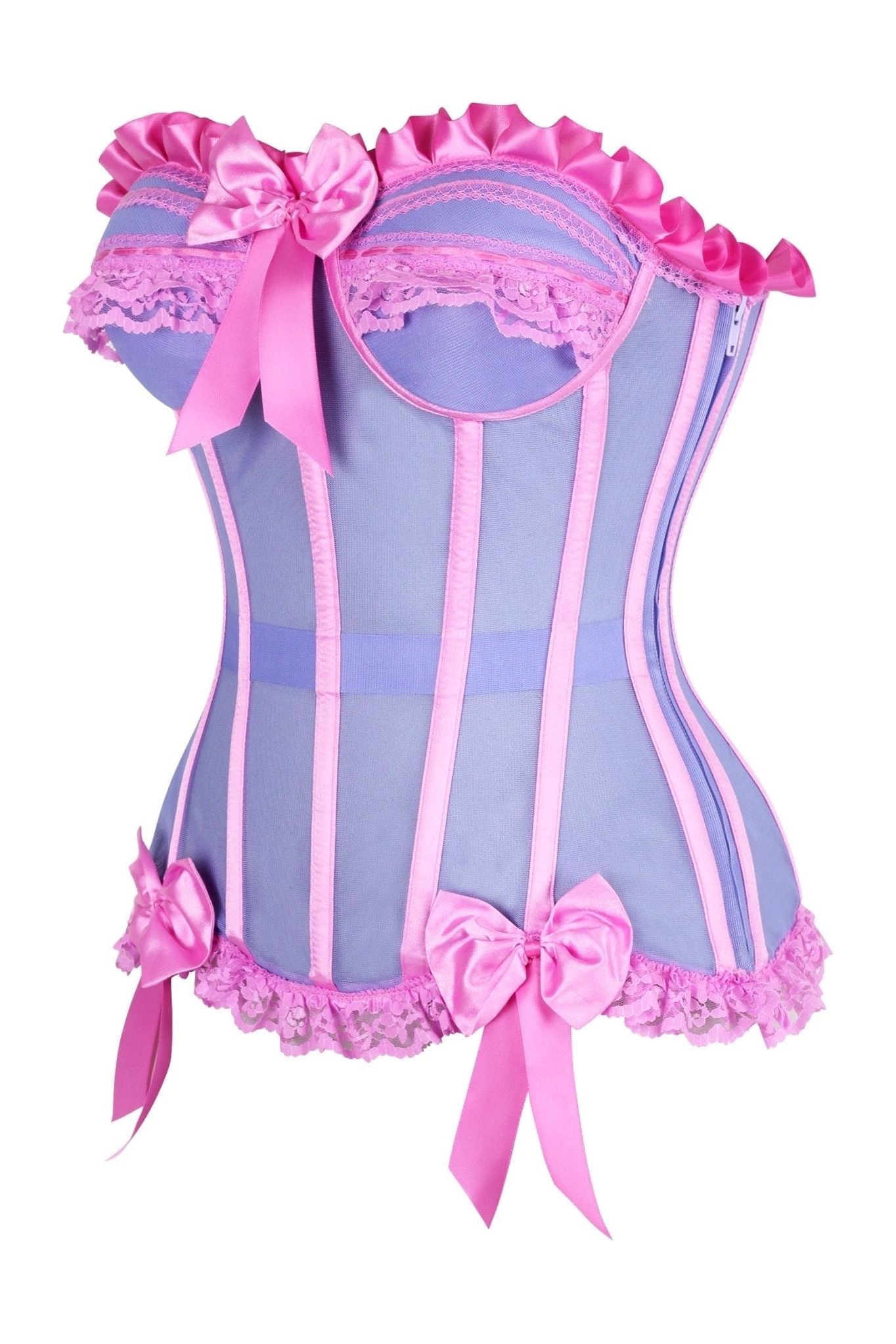 Top Drawer Steel Boned Purple/Pink Mesh Underwire Bustier Corset - Daisy Corsets
