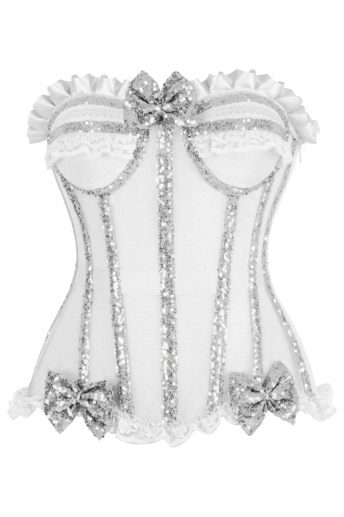 Top Drawer Steel Boned Silver Sequin Underwire Bustier Corset - Daisy Corsets