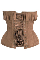 Top Drawer Tan Suede Steel Boned Overbust Corset w/Fringe - Daisy Corsets