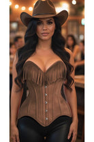 Top Drawer Tan Suede Steel Boned Overbust Corset w/Fringe - Daisy Corsets